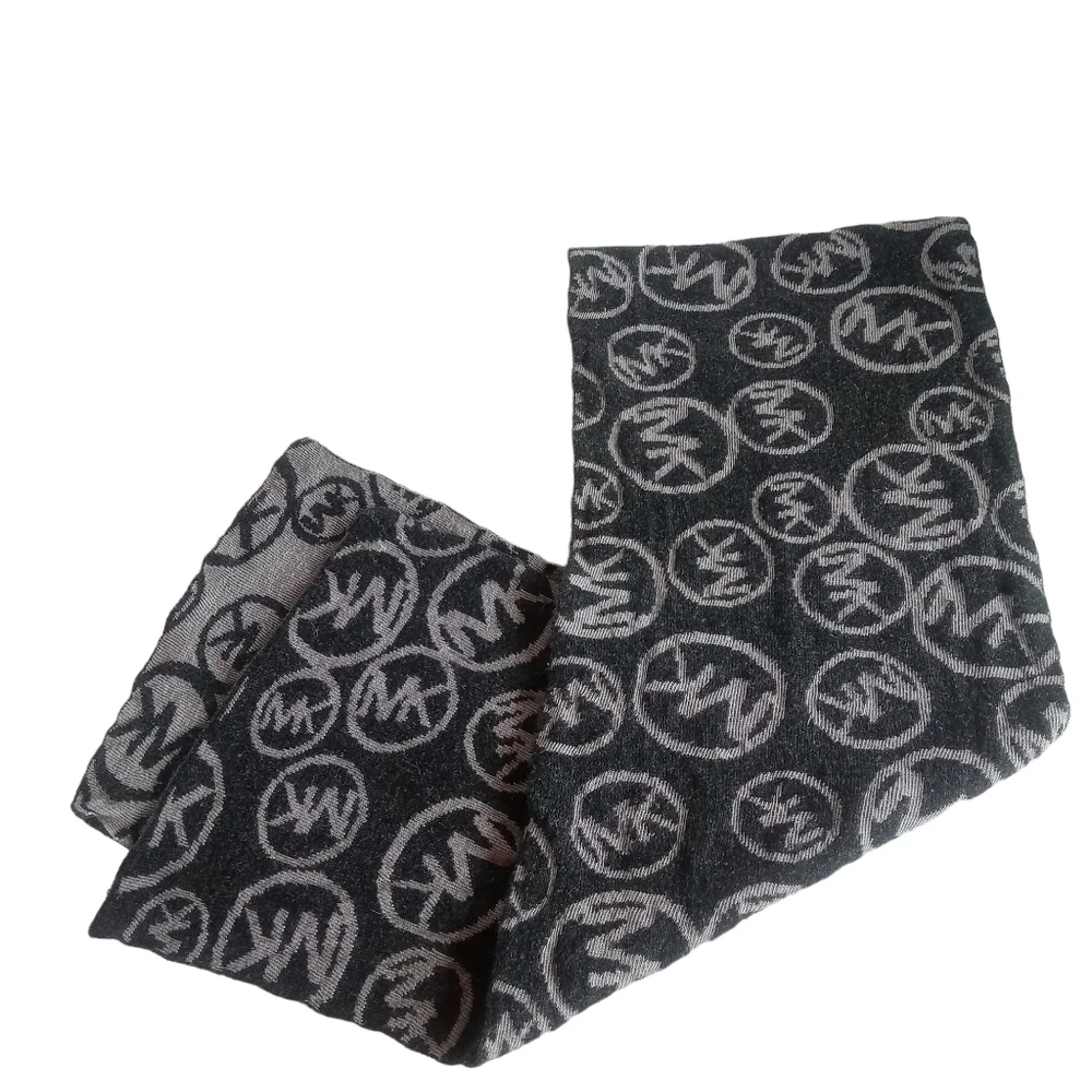 Michael Kors Gray And Black Logo Scarf Unisex